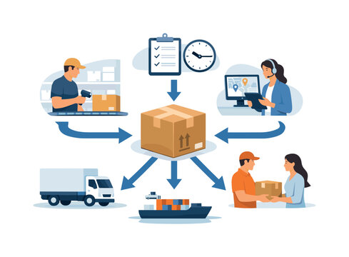 Distribution workflow moment where goods are processed and prepared for delivery through a structured system, highlighting coordination, timing, and efficiency in