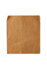 Naklejka premium Old vintage book page, aged brown paper texture with ragged edges. Square brown paper scrap, textured paper piece isolated on transparent background. 