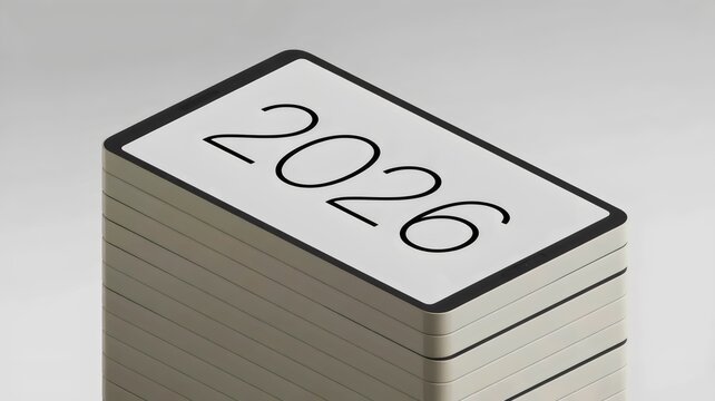 Stack of e-paper tablets displaying 2026 &ndash; Ideal for education technology, digital media, or clean design content