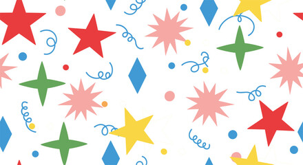 Obraz premium Colorful Abstract Stars and Swirls Pattern Design for Festive Celebration, Holiday Decoration, and Party Backgrounds
