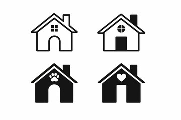 Fototapeta premium Four simple house icons black and white minimalist home illustrations