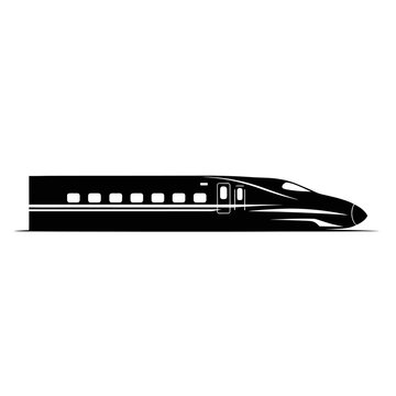 Sleek Black and White Bullet Train Silhouette Illustration.