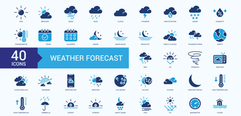 Naklejka premium Weather Forecast Icon pack Blue Style Illustration Vector