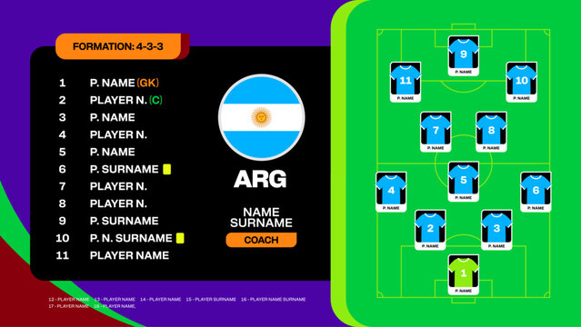 Argentina Football Team Lineup Presenting 2026 Tournament Match Strategy Graphic with Player Formation and Roster Details