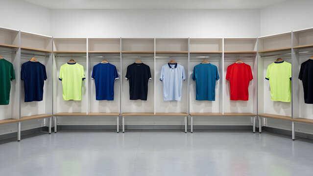 Soccer Jerseys Hanging in Locker Room