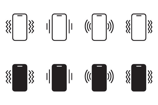 Mobile phone call icons set, smartphone vibration and telephone handset symbols, communication and customer support contact signs