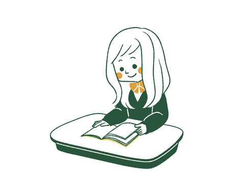 席で本を読んでいる女子学生