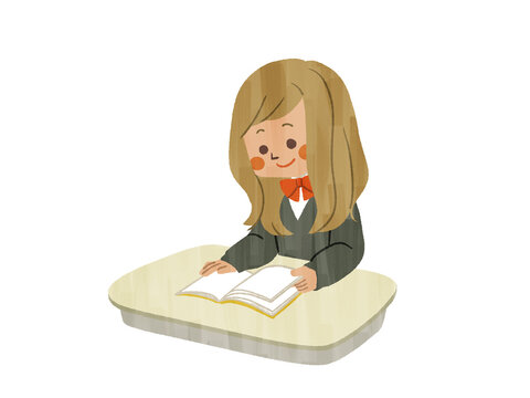 席で本を読んでいる女子学生-ガッシュ