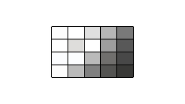 Data visualization heatmap grid vector graphic. Minimalist linear art of a rectangular matrix with shaded squares for statistical density, performance analytics, and UI dashboard design.