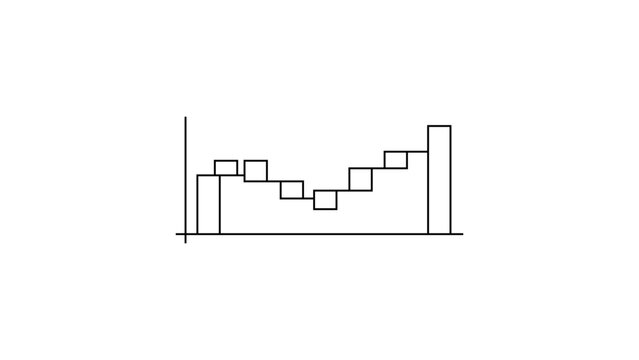 Waterfall Chart Vector Icon, Minimalist Black Line Illustration on White Background, Representing Financial Data, Business Growth, Analysis, and Strategic Planning in a Clean Outline Style.