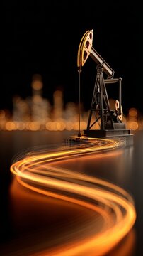 Envisioning the digital transformation of the oil industry. Online networking. Enhanced oil pump on vibrant board with dynamic multicolored graphs. Network communication. Digital signals.
