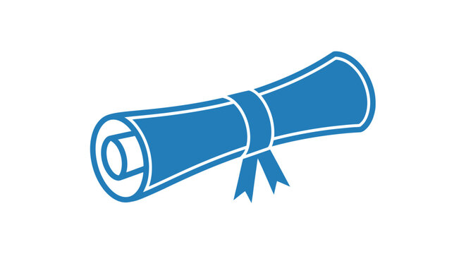 A Clean Blue Scroll Icon Representing Education, Achievement and Graduation
