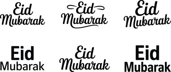 Eid Mubarak typography collection with decorative script and clean modern lettering styles, black vector set for Islamic festival greeting design © Fahim Creative