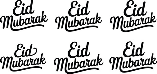 Eid Mubarak typography collection with elegant handwritten script lettering styles, black vector set for Islamic festival greeting cards and branding design © Fahim Creative
