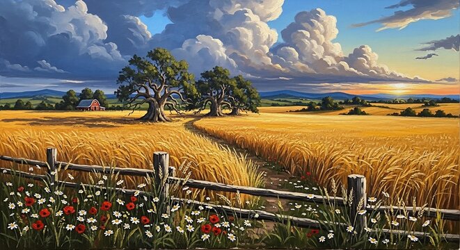 Golden wheat field landscape