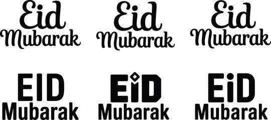 Eid Mubarak typography set featuring elegant script and bold modern lettering styles, black vector collection for Islamic festival greeting design © Fahim Creative