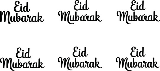 Eid Mubarak typography set with clean handwritten script lettering variations, black vector collection for Islamic festival greeting card and branding design © Fahim Creative