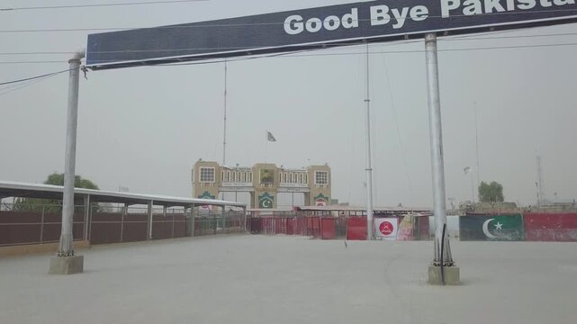 Bab-e-Dosti gate at Chaman border captured in cinematic aerial shot, Pakistan