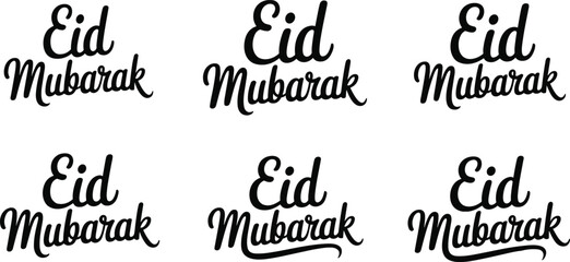 Eid Mubarak typography set with smooth handwritten script lettering variations, black vector collection for Islamic festival greeting card and branding design © Fahim Creative