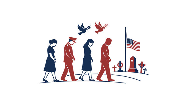 Memorial Day Mourners Walking Towards Cemetery