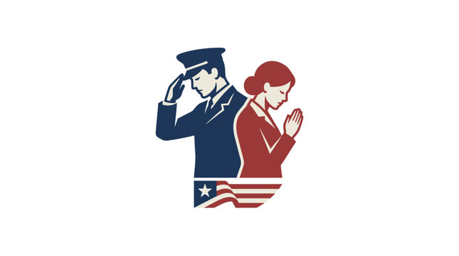 American Patriotism Soldier Saluting and Person Praying