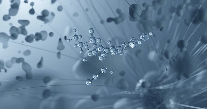 Baricitinib rotating molecular structure, 3d ball-and-stick model, looped video janus kinase inhibitor
