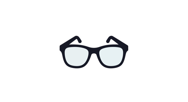 Simple illustration of eyeglasses with clear lenses on a white background without commas
