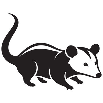 Opossum vector illustration in minimalist black and white silhouette style for wildlife logo design