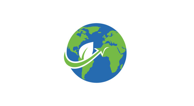Eco-friendly globe illustration with leaf and arrow symbolizing global sustainability initiatives