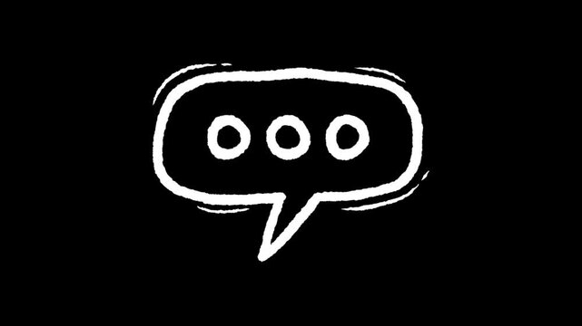 Chat Bubble Dialogue Illustration: A simple yet captivating black and white chat bubble illustration with three dots symbolizing conversation. A visual representation of ideas, dialogues.