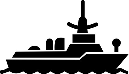 Navy ship warship vessel icon in black flat and line style vector illustration, marine boat naval transport symbol pack minimal outline design © WaQar