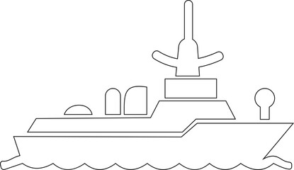 Navy ship warship vessel icon in black flat and line style vector illustration, marine boat naval transport symbol pack minimal outline design © WaQar