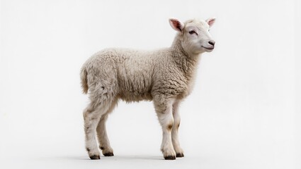 Fototapeta premium Cute lamb standing isolated on white background