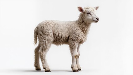 Fototapeta premium Cute lamb standing isolated on white background