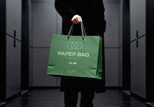Paper Bag Mockup &mdash; Elevator Packaging Branding Presentation (PSD)