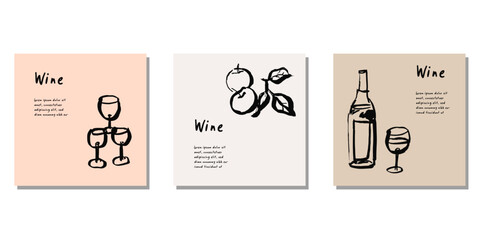 Naklejka premium Hand drawn wine icons, poster templates