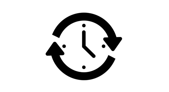 Icon depicting clock encircled by arrows symbolizing repetition, refresh, and time cycle