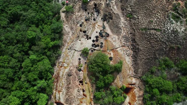 Natural Pools and Diverse Terracotta Landscape Surrounded by Lush Green Forest