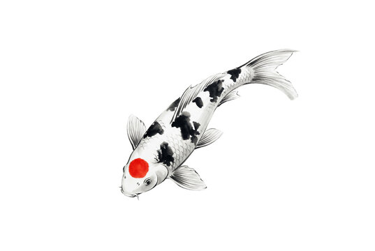 Japanese sumi-e style koi fish painting, transparent background