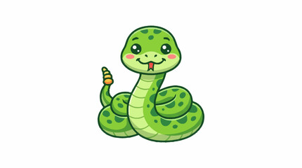 Fototapeta premium Cute Green Cartoon Snake Illustration with Round Eyes and a Curved Tail