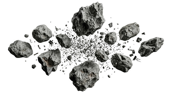 Asteroid fragments in space with small debris