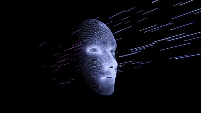 Blue Shine Human Head Anatomy Wireframe Hologram Scanning Effects With Light Flare Glitter. Particles 3d transition opacity Motion View, Seamless Loop 3d rendering