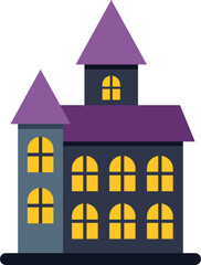 Fototapeta premium Haunted cartoon mansion with bright windows and purple roofs