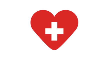 Fototapeta premium A red heart with a white cross symbolizing health, care, and medical aid, on white