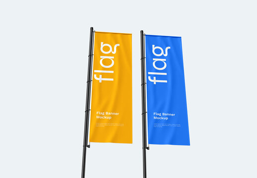 Dual Outdoor Vertical Flag Mockup