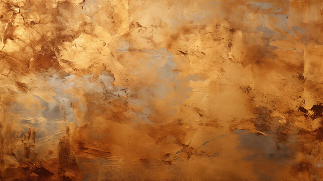 Abstract golden texture with brown and blue hues and distressed surface.