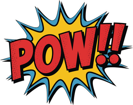 Bold red POW!! text erupts from a dramatic yellow starburst in classic retro comic style