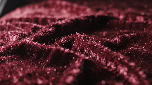 Burgundy Wavy Chenille Fabric Macro Closeup