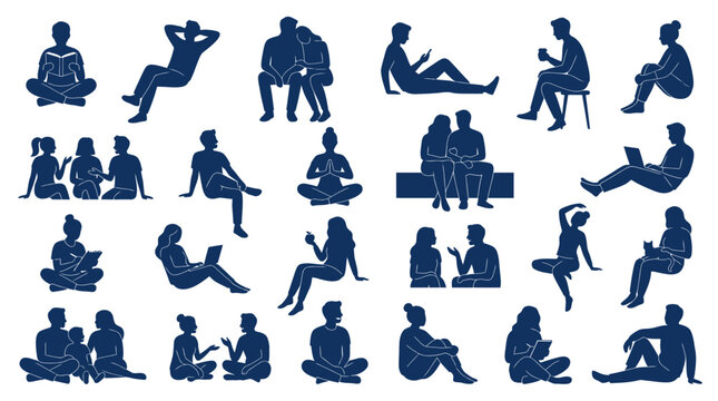 People sitting and relaxing in various positions.