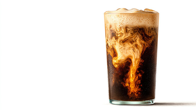 A refreshing cold beverage with bubbles and foam in a clear glass, perfect for a hot day or gathering.